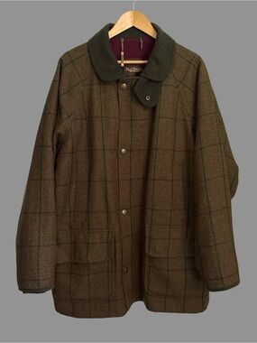 Paul Stuart Men’s Brown Plaid Short Hunting Chore Wool Coat L ($2600)
